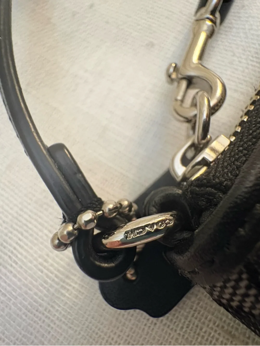 Coach Corner Zip Wristlet Black Smoke Signature Jacquard Leather Gift idea NWOT